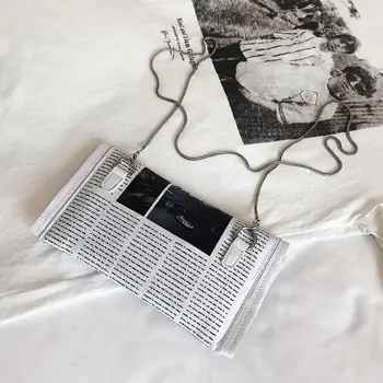 Вестник принт дизайн Crossbody чанта Дамски Ежедневни клапа плик чанта ден клатчи портфейл верига чанта ПУ чанта