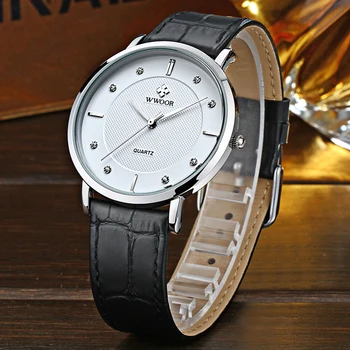 Разпродажба WWOOR топ-марка кварцов мъжки часовник луксозни Диамант циферблат естествена кожа водоустойчив часовник мода ръчен часовник мъжки