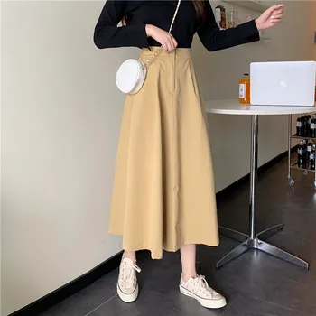 Женска пола реколта дрехи дълги поли черно Harajuku есен Висока Талия градинска облекло 2020 мода струящаяся Свободна еластична мешковатая