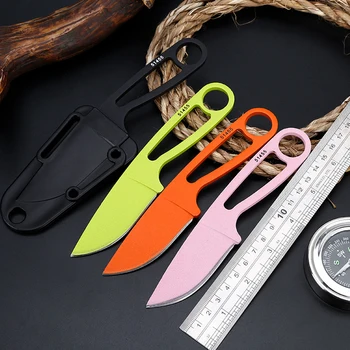 Нова малка фиксирано острие прав нож, преносим открит ножове за оцеляване, къмпинг, лов джобен инструмент 4 цвята с черупки