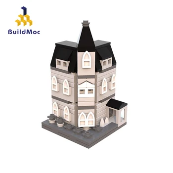 BuildMoc City Street View Addams Family Mini Mansion House Modular Building Block Bricks Creator Expert САМ Toys For Kids Gifts