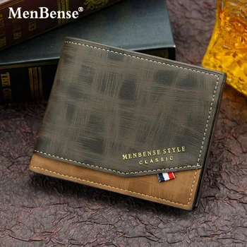MenBense мъжки портмонета от кожа PU двойна кратък портфейл мъжки ретро бизнес чанта bag многофункционална мини-портфейл за карти