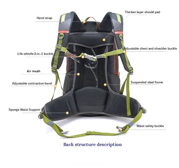 Най-новият 38L открит раница къмпинг катерене чанта водоустойчива планински туризъм раници Molle спортна чанта катерене Rucksa