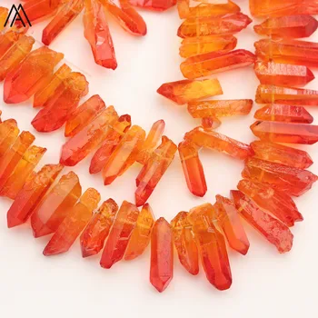 Пълна конец оранжево-червен цвят, естествен кварцов кристал точка висулка,боядисан кристални Спайк мъниста производство на бижута направи си САМ XFX-154AMBF