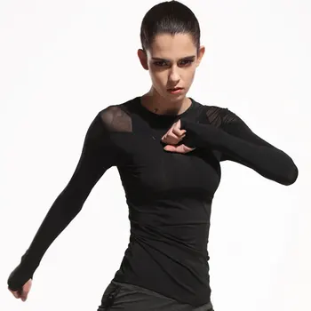 2018 нов спортен топ фитнес дамска риза с дълги ръкави окото шевове бързосъхнеща йога топ тренировочная облекло