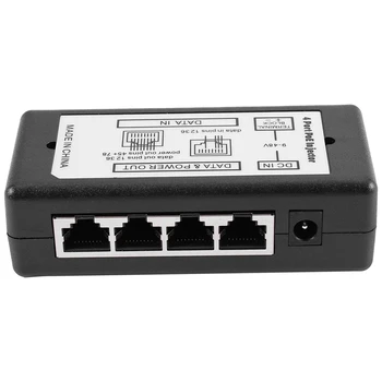 4 порта Poe инжектор Poe адаптер Ethernet захранване Пин 4,5(+)/7,8(-)вход Dc12V-Dc48V за Ip камери