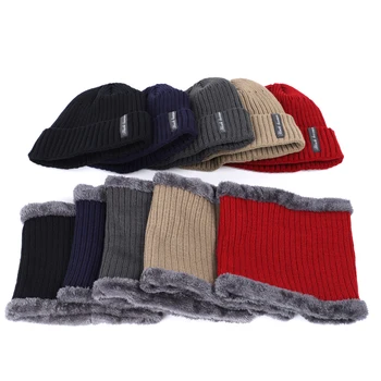 Високо качество на 2 бр. Комплект зимни мъжки плюс кадифе дебели crochet-шапки, шапка, шал мъж жена топла мека шапка шалове обемисти памук