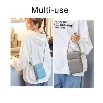 Мини Crossbody чанта за рамо жени многофункционален сензорен мобилен телефон в джоба на чантата карта дами малка чанта дамска чанта пратеник