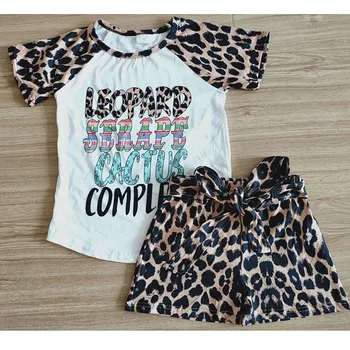 момичета, детски бутик лято детски дрехи леопардовый принт топ пристрастие шорти съответства на съоръжения деца модни детски комплекти дрехи