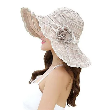 Лятна дамска шапка мода сгъваема вентилация слънчеви шапки анти-UV плажна шапка вятър въже фиксирана корекция на размера на солнцезащитная шапка