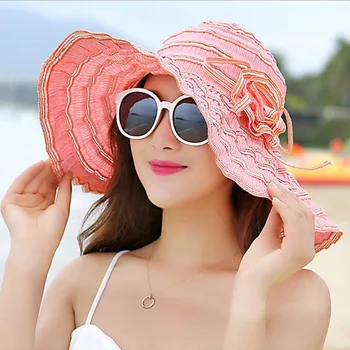 Лятна дамска шапка мода сгъваема вентилация слънчеви шапки анти-UV плажна шапка вятър въже фиксирана корекция на размера на солнцезащитная шапка