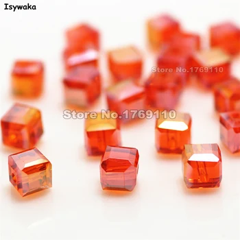 Isywaka 100шт оранжево червен AB цвят на Квадрат 6 мм Австрия кристални мъниста Чар стъклени мъниста свободни распорные мъниста за 