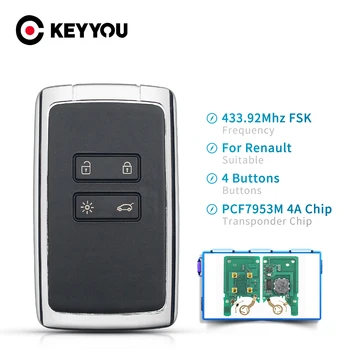 KEYYOU ключ на автомобила умно дистанционно ключ 433/434 Mhz Hitag AES 4A Чип PCF7953M за Renault Megane 4 Keyless Go / Entry Car Key 4 бутон