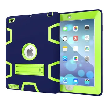 За iPad2 iPad3 iPad4 Kids Safe Heavy Duty Hybrid Silicone Hard Armor Cover For iPad 4 3 2 Full Body Protector Tablet Stand Case