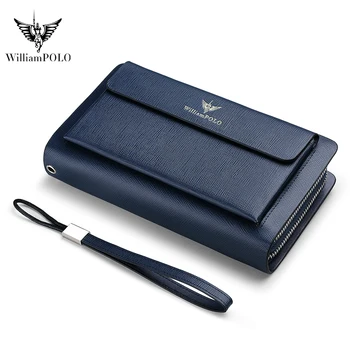 WilliamPolo луксозна марка за кожени портфейли мъжете дълги цип портмонето пискюл дизайн на съединителя портфейли женската чанта пари с кредитна карта