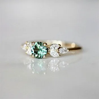 Минималистичен женски зелен Циркон камък пръстен 18KT жълто злато-годежни пръстени за жени обещанието на булката тънък годежен пръстен