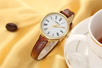 Мода елегантен семпъл стил Кожена каишка дамски Кварцов часовник CRRJU топ луксозна марка с високо качество водоустойчив часовник relogio