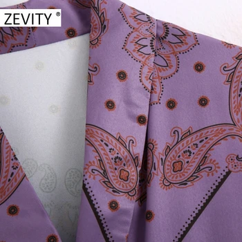 ZEVITY жени реколта тотем Пейсли цвете печат ежедневни кимоно халат блуза, риза Женски джобове roupas шик ризата върховете LS7132