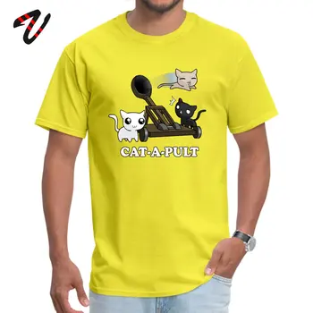 Катапулт Fun T Shirt Men Youth T-shirt Short Sleeve Valencia Cat a pult Върховете Slim Fit Clothing Cotton Смешни Tshirt