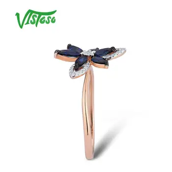VISTOSO Pure 14 K 585 розово злато пръстен за жени пръстен блестящ диамант син сапфир луксозни сватбени и годежни елегантни бижута