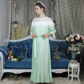 Есента на Кралското бельо памучни винтажное женствена рокля на принцеса елегантни нощници с дълъг ръкав пижами плюс размер 77