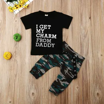 Случайни малко дете Baby Kids Boys върховете тениска камуфляжные панталони зреещи екипи комплект от 2 теми летни дрехи 0-4T