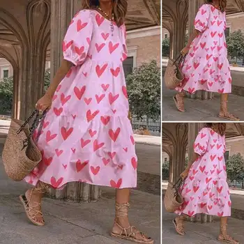 Елегантна женствена уста рокля VONDA 2021 Vintage Printed Фенер Sleeve Mid-Calf Casual Dress Бохемска Beach Vestidos Plus Size