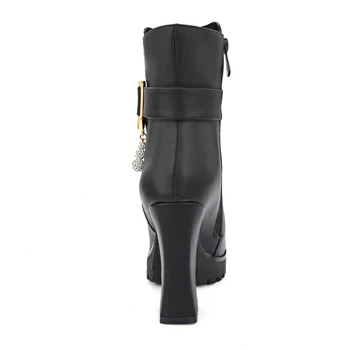 Doratasia най-доброто качество на по-големи размери 31-43 изкуствена кожа обувки жена мотоциклети модни ботуши на високи токчета ботильоны Дамски обувки