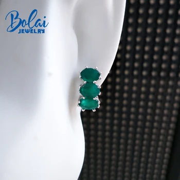 Bolaijewelry,натурален зелен ахат овалния 5*7 мм скъпоценен камък закопчалката обеци 925 сребро изискани бижута дамски Коледен подарък кутия