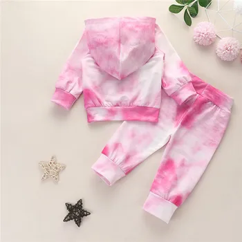 Новородените момичета 1т-4Т качулки облекло набор от розово тай-дай печат hoody блузи, панталони, спортни костюми за момичета пролет есен облекло