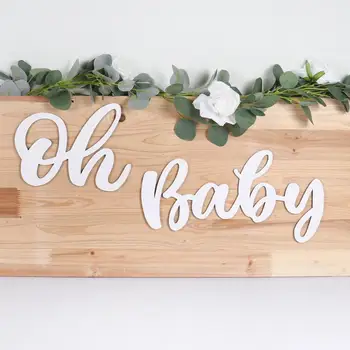 Oh Baby White Letter Wooden Sticker Decoration For Baby Shower Baby Boy Girl 1st Birthday Party Decor Baby Shower Party Supplies