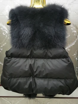2021 нов лисича кожа и пуховый жилетка мода натурален лисича кожа на едро натурална Лисья кожена жилетка, яке дамско палто от естествена кожа