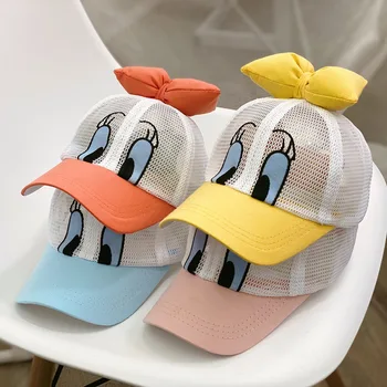2020 New Lovely Kids Fashion Sun Hat New Animals Donald Duck Hat 3D Bowknot Girl And Boy Summer Mesh Cap бейзболни шапки 2-8 години