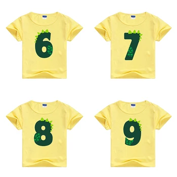 2021 New Summer Kid Boys T Shirt Cartoon Динозавър Switchable Пайета Short Sleeve-T-shirt Gift Children О-образно деколте Tee Top Yellow Boy