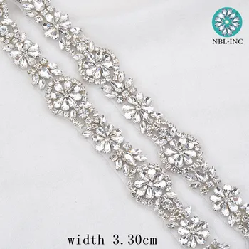 (10 ярда) Сватбена рокля, колан сватбен мъниста, сребро, Кристал кристал апликация довършителни желязо за сватбена рокля WDD0318