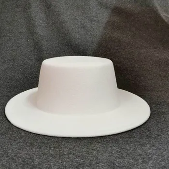 Нов папар бял вълнен фетр шапка Floppy Casual бомбе/дерби филц Джаз шапки за мъже жени сватба