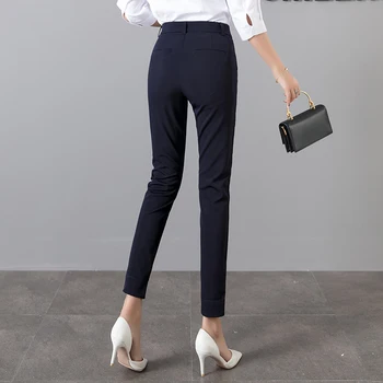 Жените молив панталони 2019 есен Висока Талия еластичен глезена дължина на работно облекло женски офис панталони твърди ежедневни тънки дамски панталони