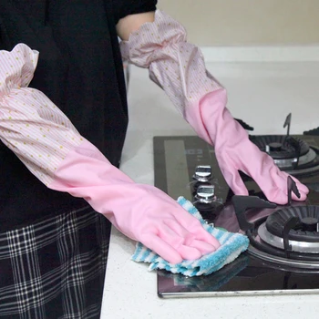 Източна зима домашна работа топли ръкавици, Ръкавици за миене на съдове с ръкави помощник за почистване на домове сгъстено топли непромокаеми чисти ръкавици