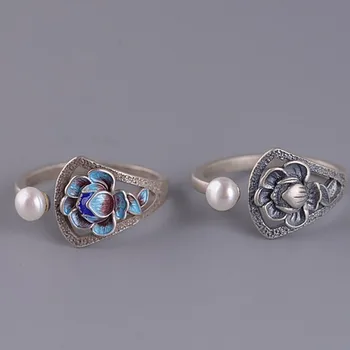 Нов S925 чисто сребро, бижута мода темперамент на божур цвете перегородчатая жена пръстен тайландски сребърен реколта перлена пръстен за жената