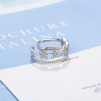 ModaOne AAAAA Циркон двойна линия Звезда регулируем пръстен за жени 925 сребро пръстени за момичета мода пръстен Bague JZ254