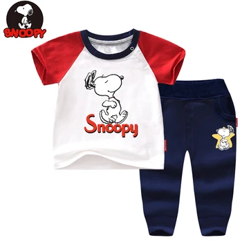 Снупи boy summer baby sports красив модерен хлопчатобумажный дишаща комплект от две части, с къси ръкави риза 7 точки шорти костюм