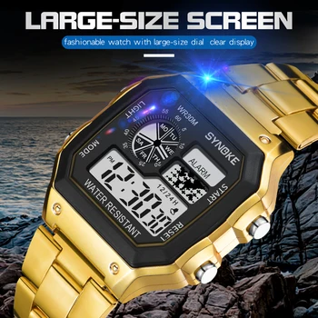 SYNOKE Gold Men Digital Watch Студентски цветни светещи led ръчен часовник от неръждаема стомана многофункционални модни златни сребърни часовници