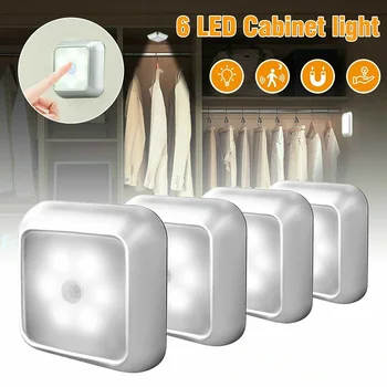 Петно 6 LED Night Light Сензор за движение Wall кабинет кабинет стълбище безжичен лампи за дома на най-Добрата цена