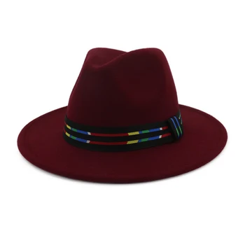 QBHAT на Мъже, Жени Джаз твърд фетровая шапка Fedora Панама широка периферия фетровая шапка раирана лента украсена с унисекс официално цилиндър шапка мека мъжка шапка