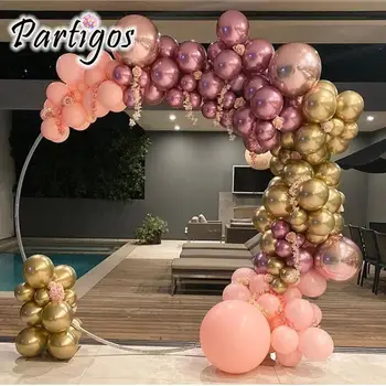 Комбинирано злато розово-червен хром балон венец набор от мулти-размер балони верига комплект Сватба, Рожден Ден украси Globo