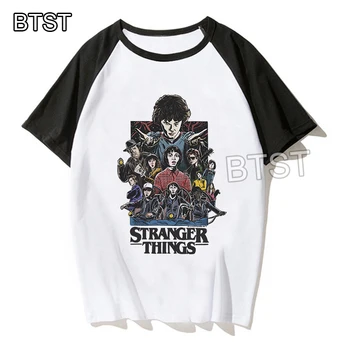Козметична Тениска A Stranger Things 3 Women О-Образно Деколте Plus Size Корейски Дрехи Hip Hop Femme Tshirt Kawaii Harajuku Shirt Black, Red
