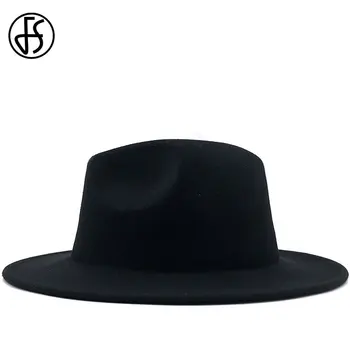 FS 60 см, черно бяла Лоскутная вълна филц Джаз Fedora шапки на Мъже, Жени плоски широки полета шапка Панама фетровая шапка Каубой винтидж шапка 2020 нов