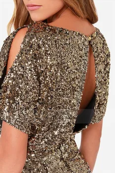 Секси вечерна рокля пайети блестящо злато кратко клуб дискотечное рокля високо качество Vestido de Fiesta Noche Robe Abendkleid HX-6060