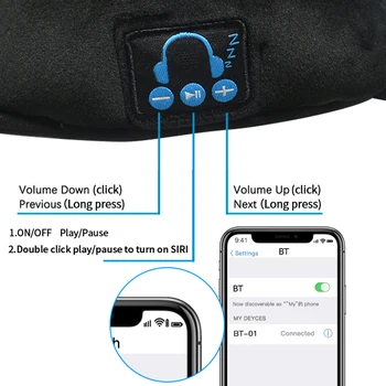 Безжична връзка Bluetooth 5.0 слушалки Спящата маска на очите музикален плейър / Спорт лента за глава за пътуване слушалки високоговорители вградени високоговорители Mic