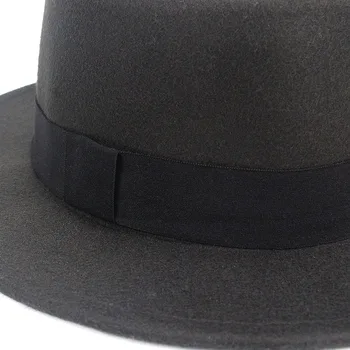 Момиче плосък топ шапки плътен черен червен ежедневни реколта широка периферия фетровая шапка бомбе, фетровая шапка Floppy дамска шапка клош мъжете гангстер шапка Chapeu